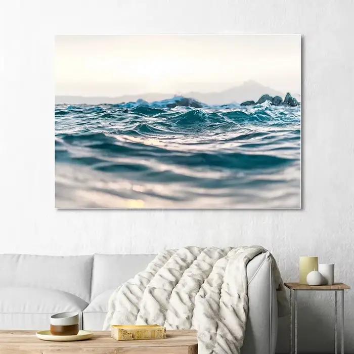 Affiche de vagues d'océan peinture aquarelle moderne toile rectangle vertical salon maison décoration occassionnels