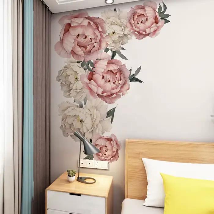 Autocollant mural en forme de fleurs de pivoine et de rose