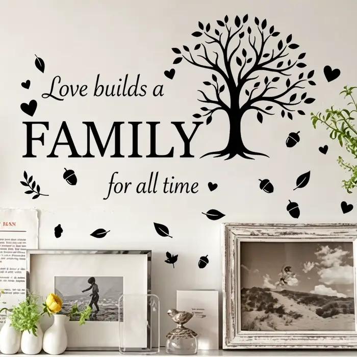 Autocollant mural inspirant « L'amour construit une famille »