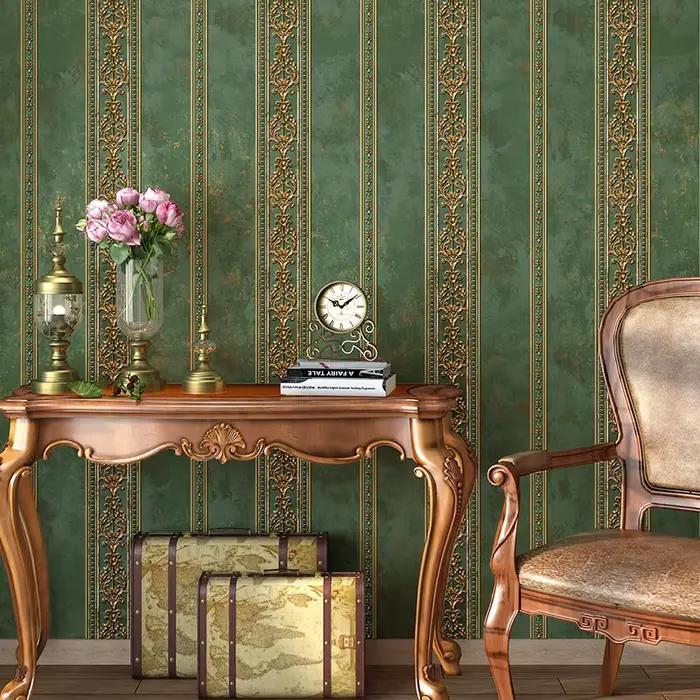 3D fleur pastorale Non-tissé papier peint vert Style européen chambre salon canapé TV fond