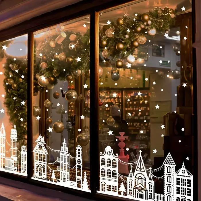 Autocollants de fenêtre de château de nuit de neige de noël, autocollants de fenêtre en verre de noël, décoration d'autocollants de fenêtre de noël