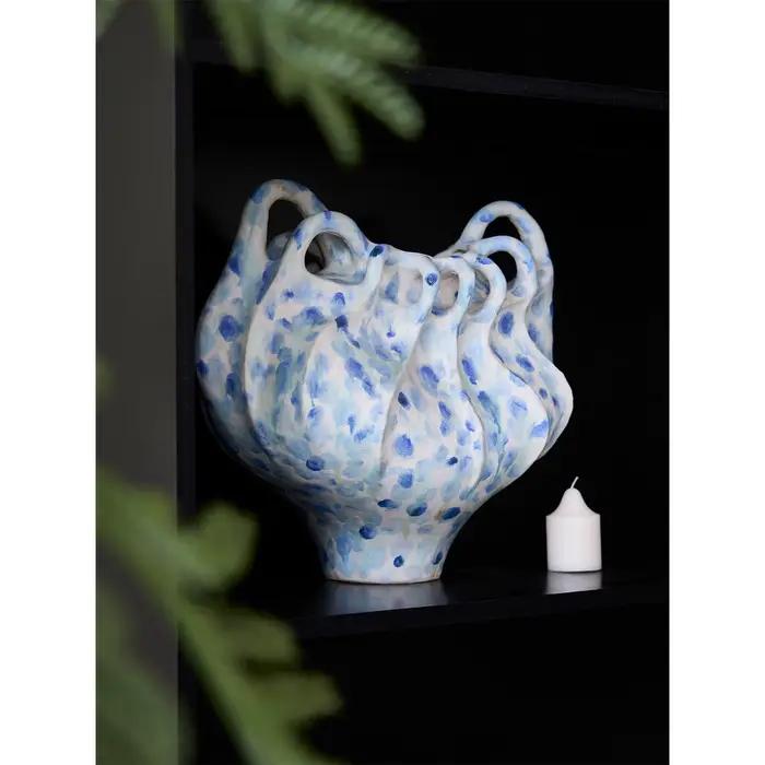 Vase en céramique fait main design moderne vase bleu abstrait pour table decoration intérieure originalité occassions spéciales