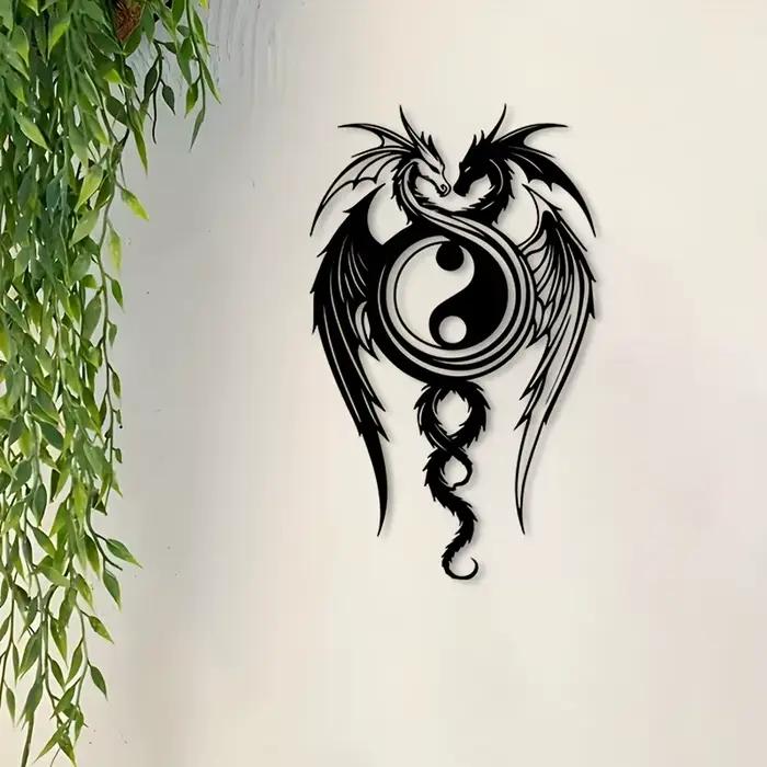 Décoration murale en métal dragon yin yang pour salle de méditation zen ambiance élégante à offrir