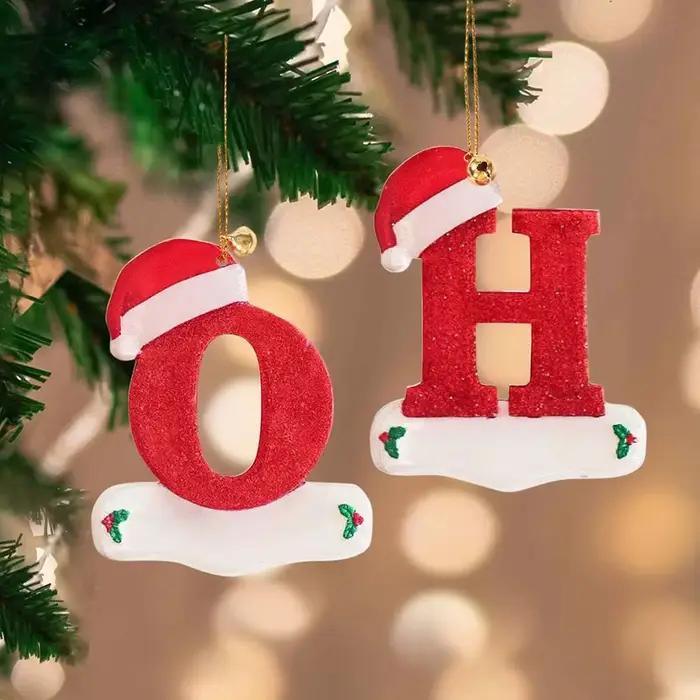 Lettres de décoration de noël, pendentif 26 lettres pour décor d'arbre de noël, ornement de nom personnalisé à faire soi-même