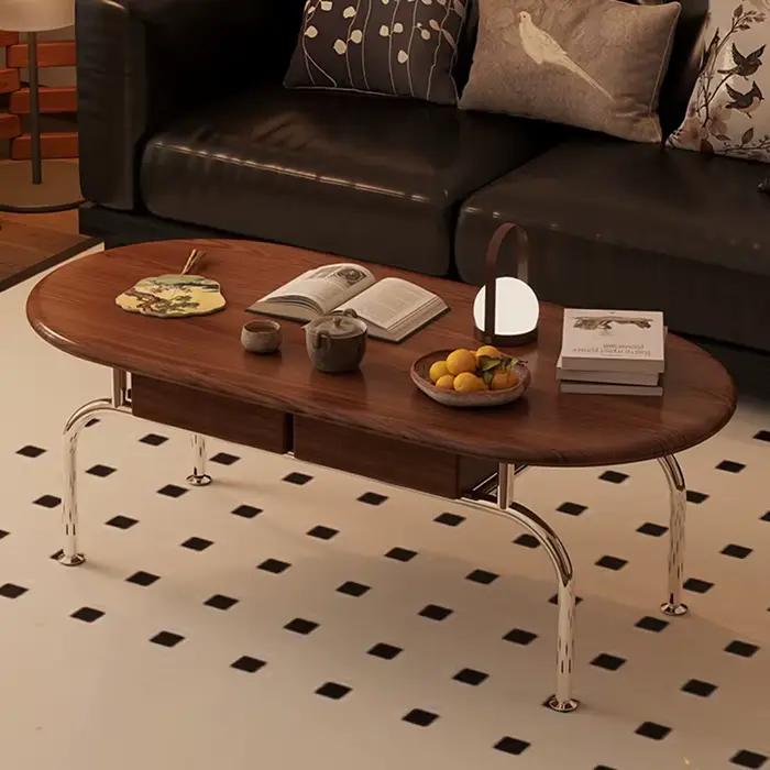 Table basse vintage avec tiroirs design esthétique pieds ovales métal élégante pour maison occasions spéciales