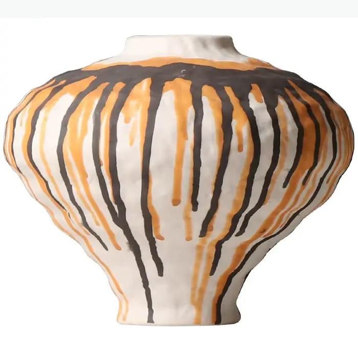 Vase en céramique à débit fluide, pot de fleurs rétro, accessoires pour arrangements floraux, artisanat en céramique, décoration intérieure