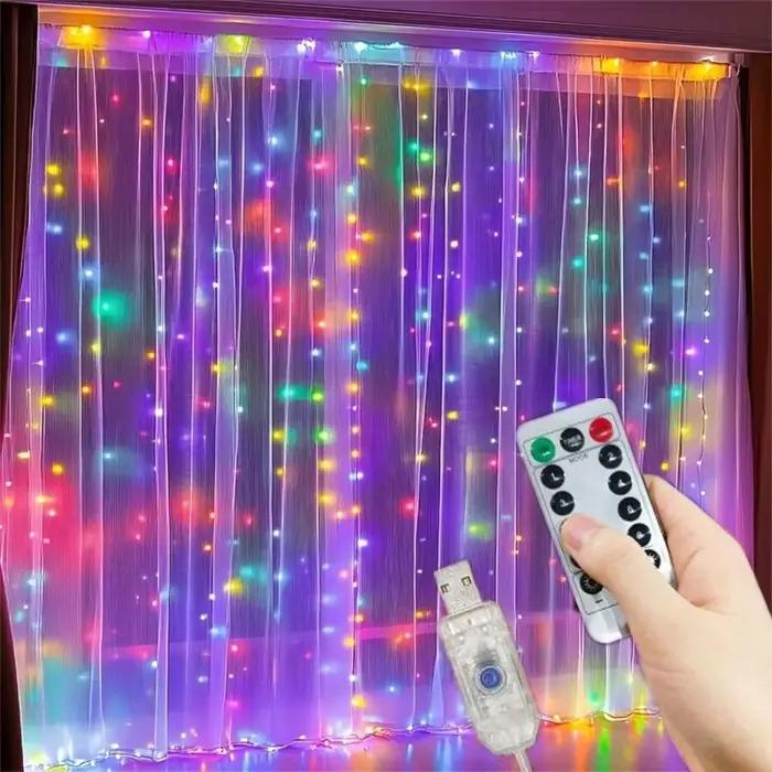 Guirlande lumineuse LED USB pour décoration de la maison, rideau lumineux, 8 Modes, féerique de Noël avec télécommande, pour chambre à coucher, mariage, blanc froid, bleu, RVB, jaune clair, modifiable, vert