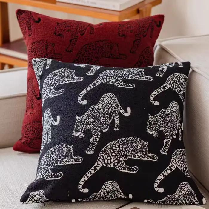 Housse de coussin Jacquard léopard Double face, taie d'oreiller de luxe haut de gamme, noir, blanc, vin, rouge, Design avancé, décoration de maison pour canapé
