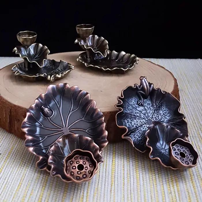 Mini brûleur d'encens à courant de compteur de feuilles de lotus, brûleur d'encens en alliage décoratif chinois, décoration de la maison