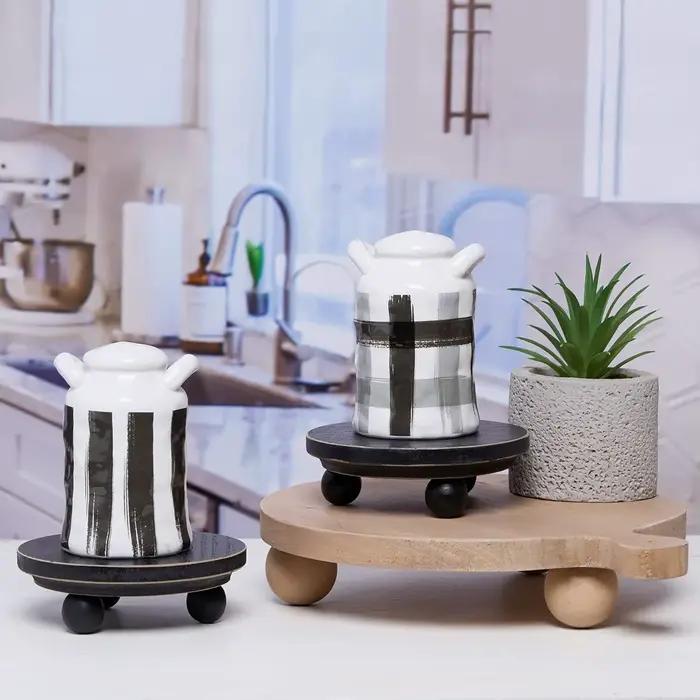 Mini rehausseurs déco défini pour affichage-rehausseurs en bois pour la décoration intérieure, décor de cuisine-paquet de 2 élévateurs ronds de 4 pouces pour décor de ferme-rustique P