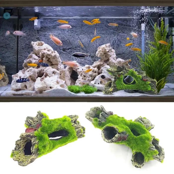 Décoration de coffre d'arbre d'aquarium en résine pour décoration d'aquarium pour cacher crevettes et poissons paysage roche cachette grotte