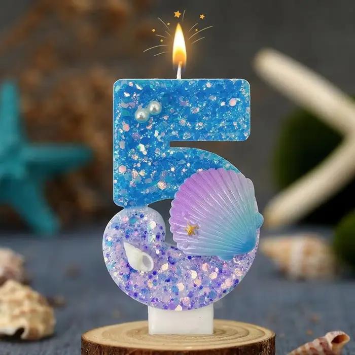 Bougie numérique artisanale en forme de coquillage marin, bougie créative pour gâteau, bougie d'anniversaire