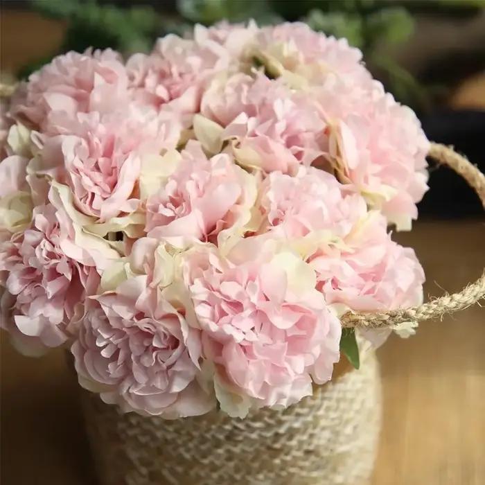 Bouquet de Pivoines Artificielles pour Décoration de Mariage, Fausses Fleurs, Hortensias Bon Marché, 5 Têtes
