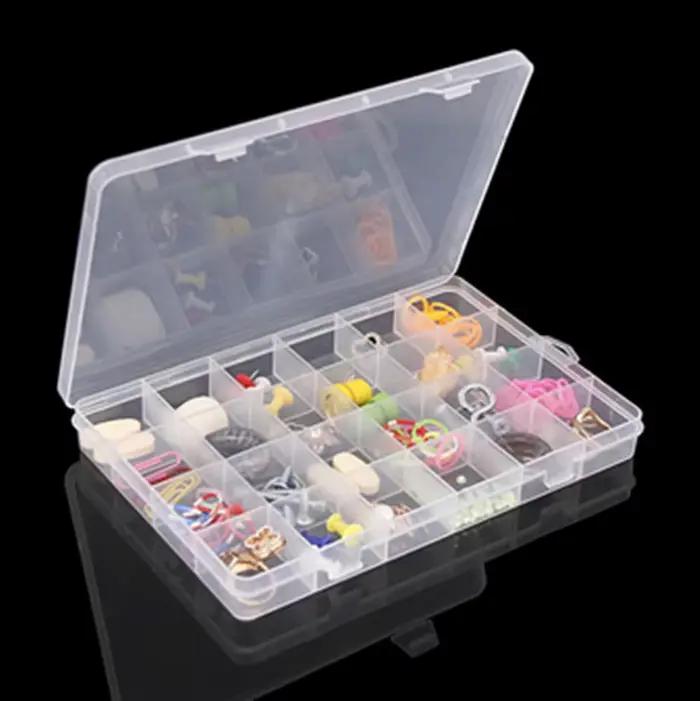 Boîte à bijoux à compartiment réglable 1-24 grilles boîtes de rangement en plastique Transparent conteneur perles boucle d'oreille Rectangle organisateur boîte