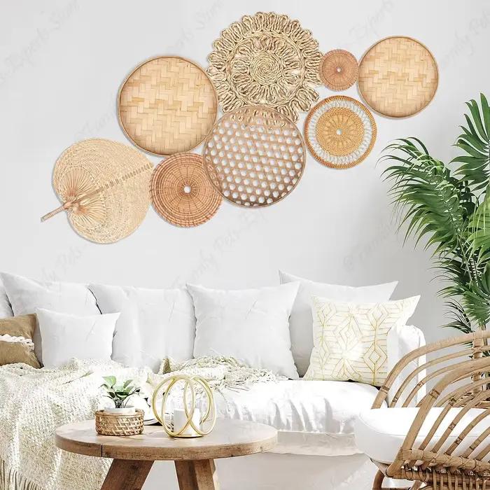 8 pièces panier mural naturel décor Boho rotin rond