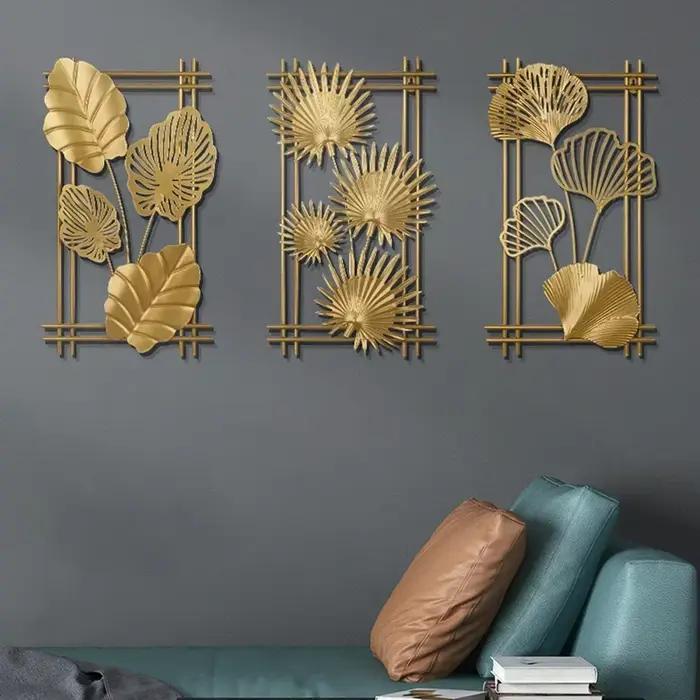 Métal Ginkgo Feuille Tenture Murale Décor Plante Palmier Feuilles D'érable Pendentif Ornement pour Salon Chambre Décoration de La Maison