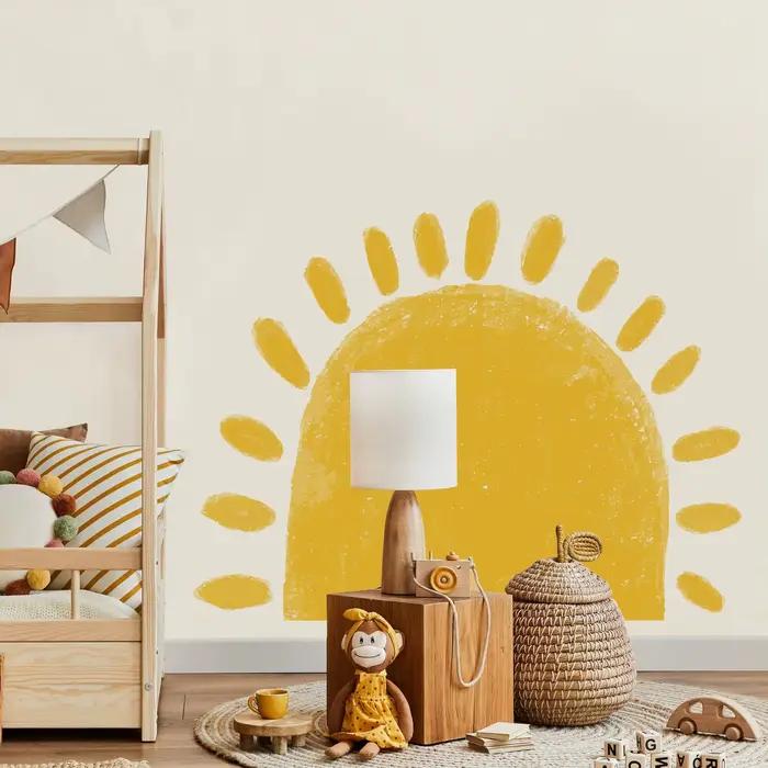 Papier peint demi-soleil en vinyle autocollant mural boho pour chambre de bébé décoration murale enfants stickers animaux chambre à coucher