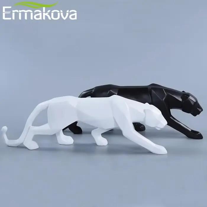 ERMAKOVA Statue de panthère Figurine d'animal Style géométrique abstrait résine léopard Sculpture maison bureau
