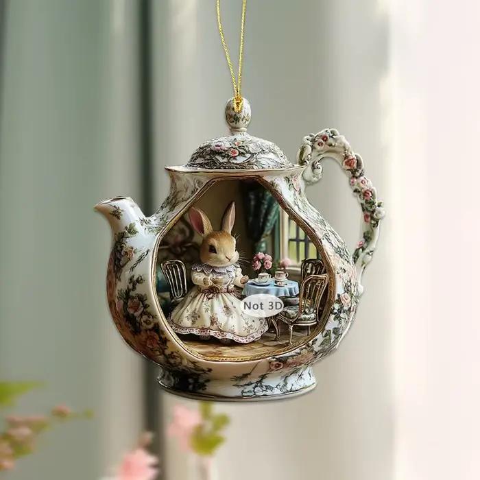 Décoration d'intérieur en acrylique 2D : Adorable lapin de Pâques dans une tasse à thé