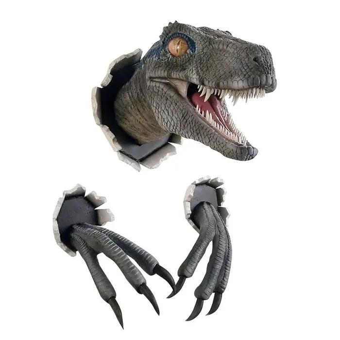 Sculpture murale de dinosaure 3D, tête de dinosaure en résine avec griffes, décoration d'intérieur