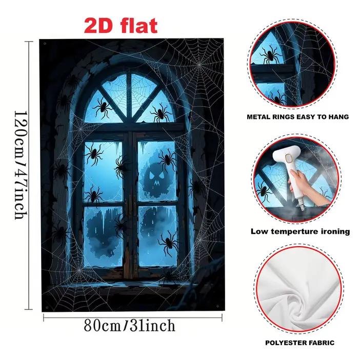 1 pièce, en polyester, fenêtre en bois cintrée de style sombre / gothique, décoration d'Halloween sur le thème sombre et mystérieux