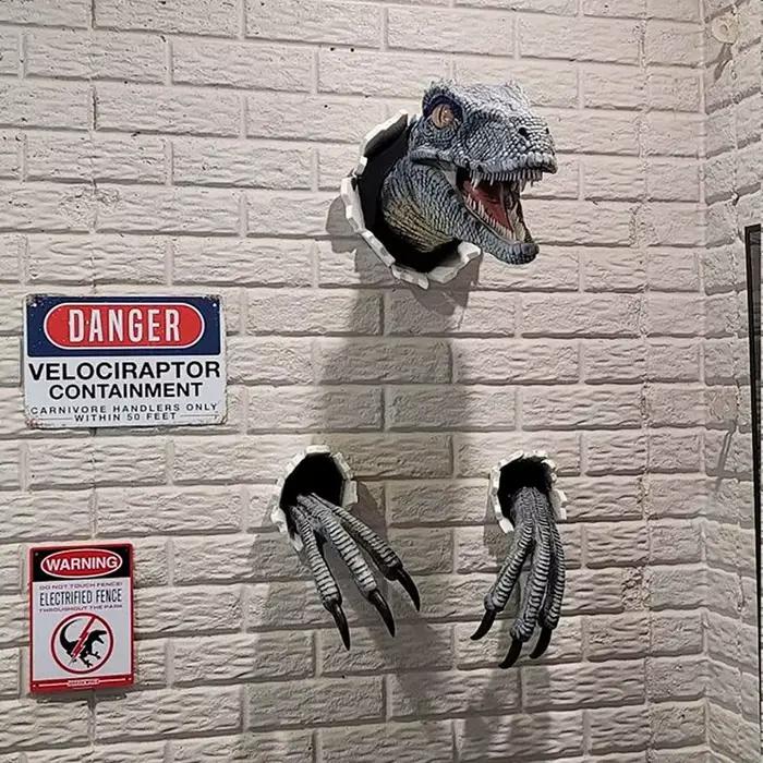 Sculpture murale de dinosaure 3D, tête de dinosaure en résine avec griffes, décoration d'intérieur