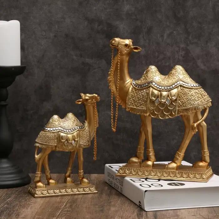 Statue de chameau doré décorative multi-usage, sculpture classique élégante de chameaux debout, ornements Feng Shui éclatants pour chambre à coucher