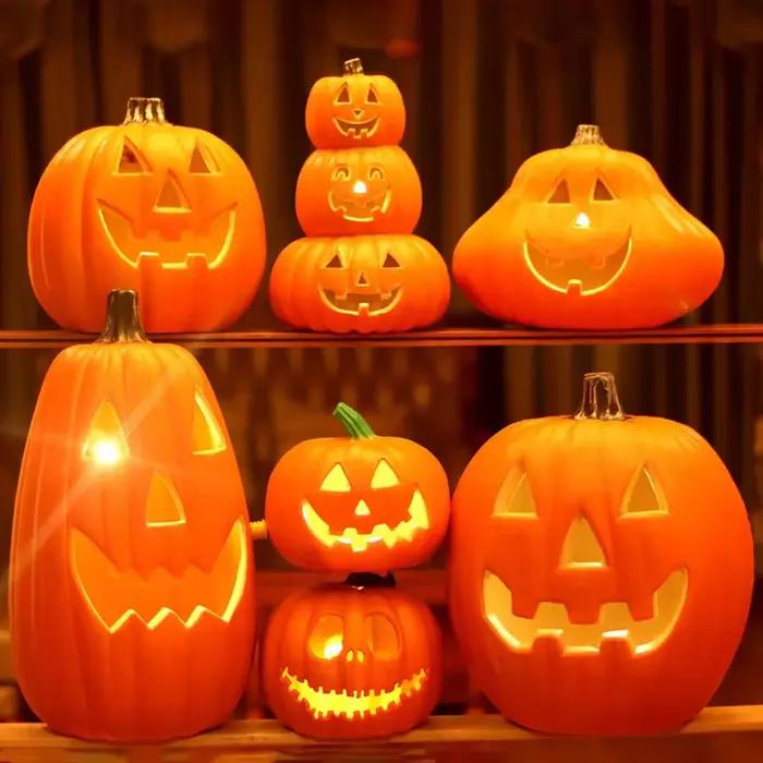 Lanterne décorative en forme de citrouille, 1 pièce, accessoires d'halloween, décoration de citrouille, lumière de citrouille, décoration extérieure d'halloween