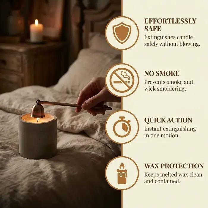 Éteignoir à bougie en acier inoxydable, manche long antidérapant, forme cloche, rétro, idée cadeau
