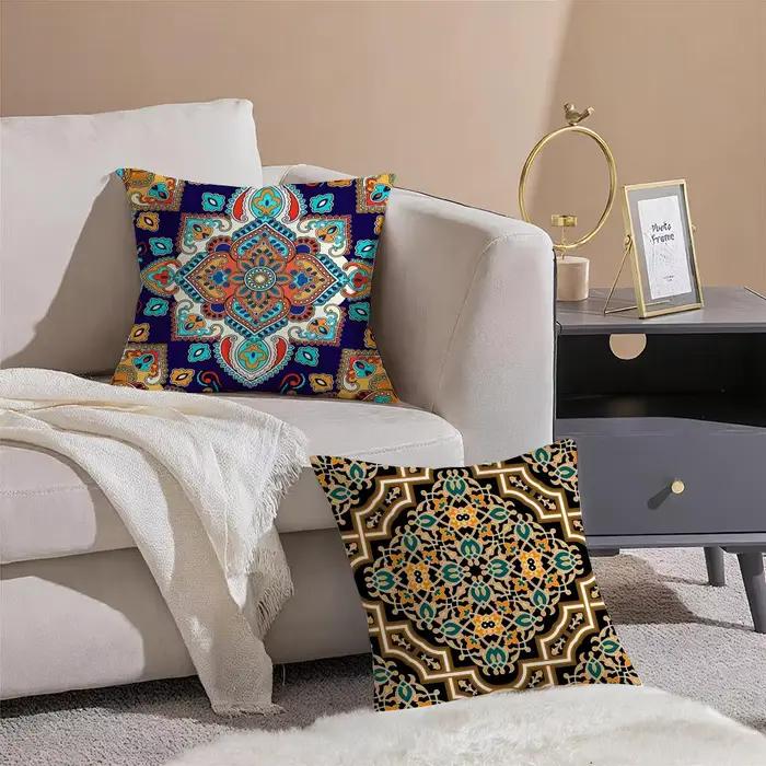 Housse de coussin décorative ethnique bohème en lin