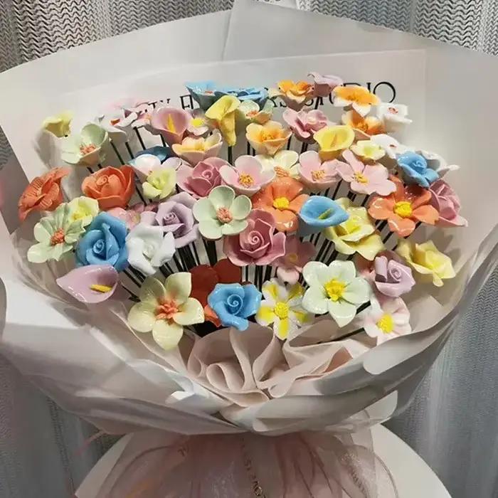 Piquet de fleurs en céramique fait à la main, décor de jardin, art créatif, décoration florale, accessoire de fête de mariage, occasion de fête, aléatoire
