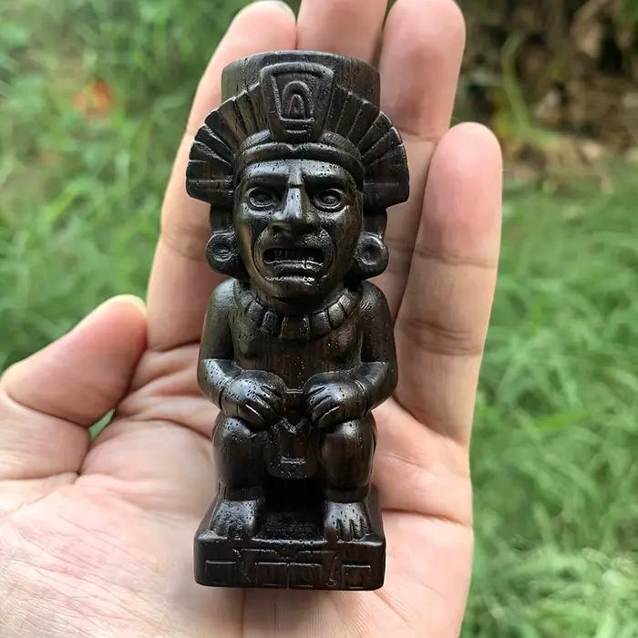 Ornement de colonne totem aztèque en bois sculpté à la main de 3