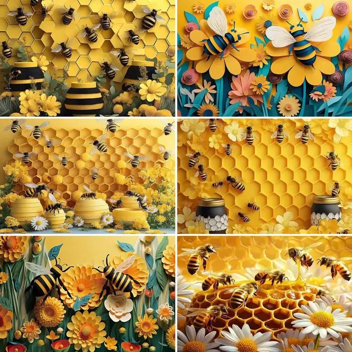 Bohème fleur abeille marguerite thème fond doux nid d'abeille mur Rural planche de bois enfants anniversaire famille