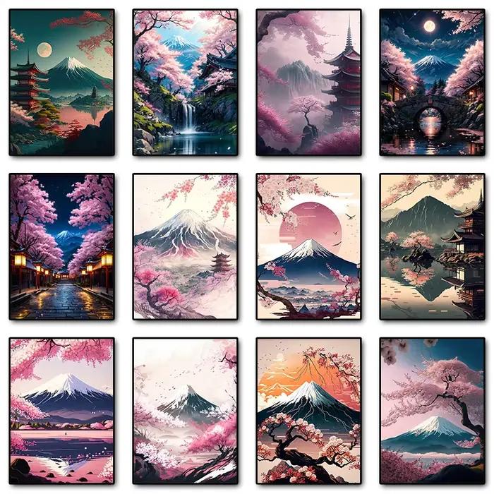Affiche de paysage japonais en fleurs de cerisier Fuji