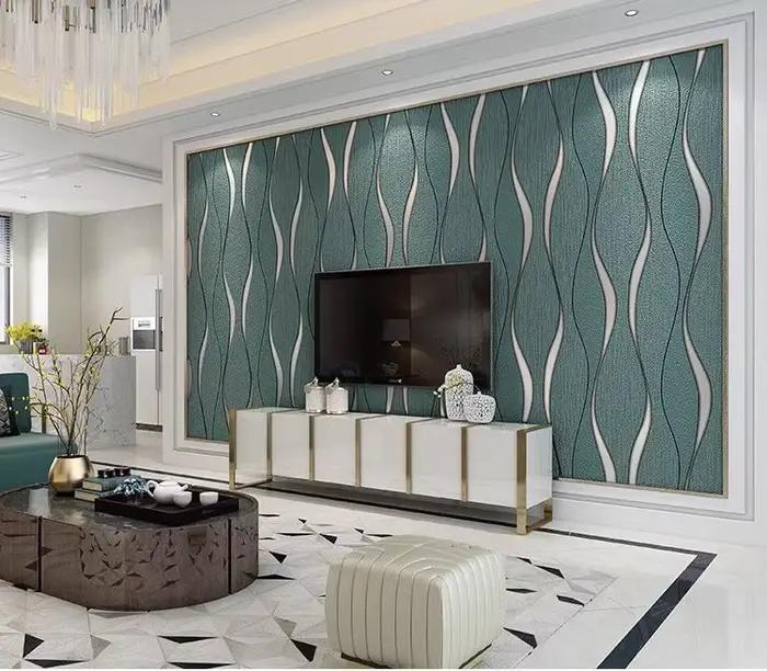 Papier peint à rayures courbes 3D pour salon, décoration de fond TV, maison de luxe