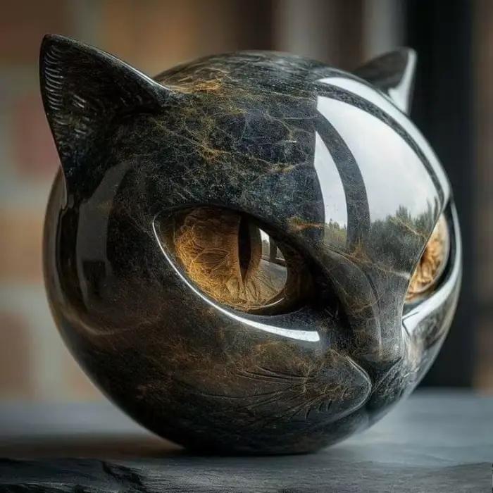 Figurine décorative en pierre de chat noir