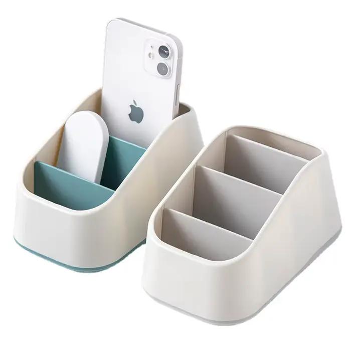 Organisateur de bureau à 4 compartiments pour télécommandes, téléphones et fournitures de bureau, boîte de rangement trapézoïdale pour télécommandes TV, idéal pour la maison et l'hôtel