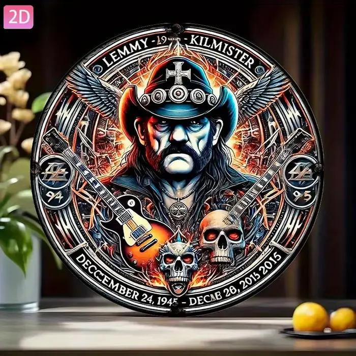 Panneau mural en métal vintage 2D Lemmy Kilmister - Décoration en aluminium avec un design complexe de crâne et de