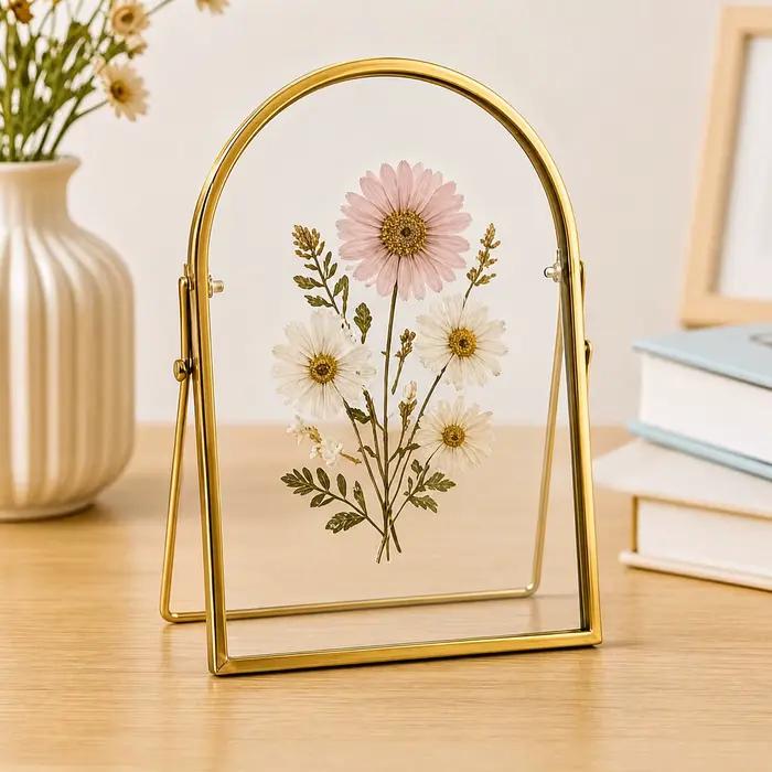 Cadre photo flottant à double vitrage avec fleurs pressées décoratives pour les amateurs de bricolage