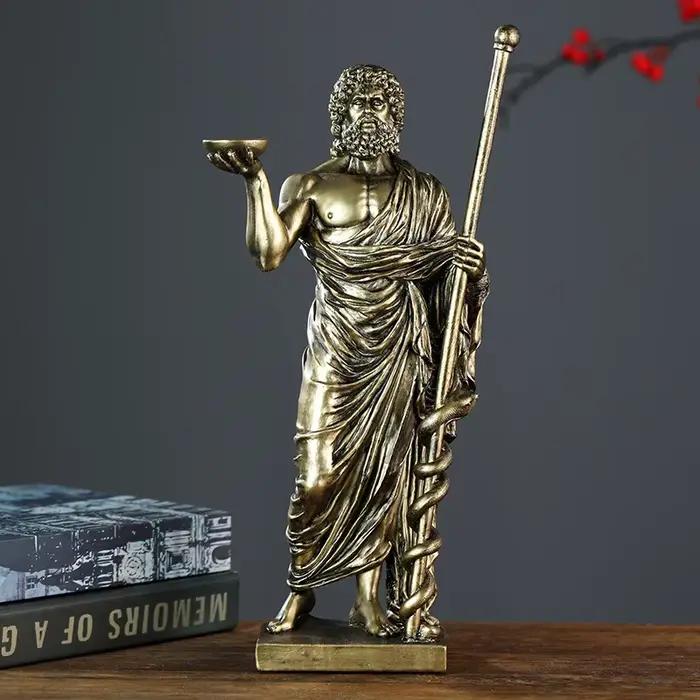 Sculpture de Dieu Médical Grec Asclépius en Résine