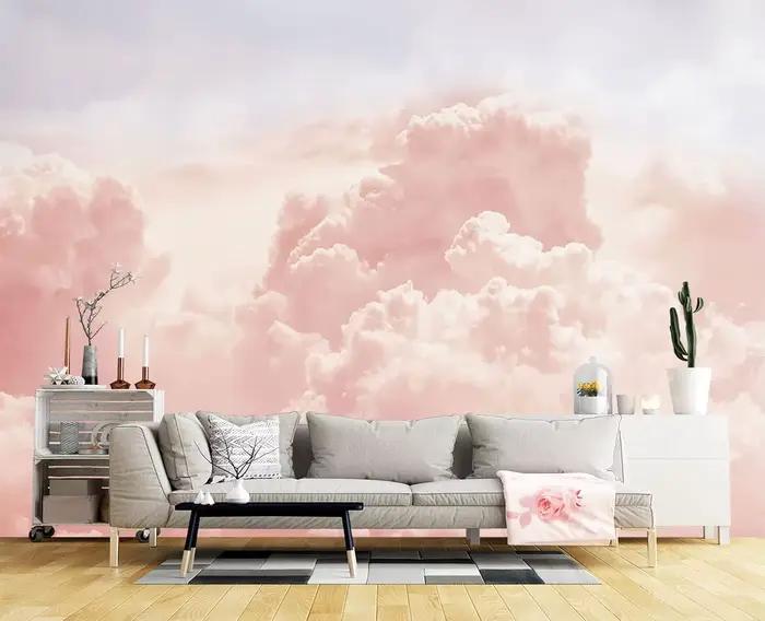 Papier peint nuage rose doux imprimé pour chambre à coucher