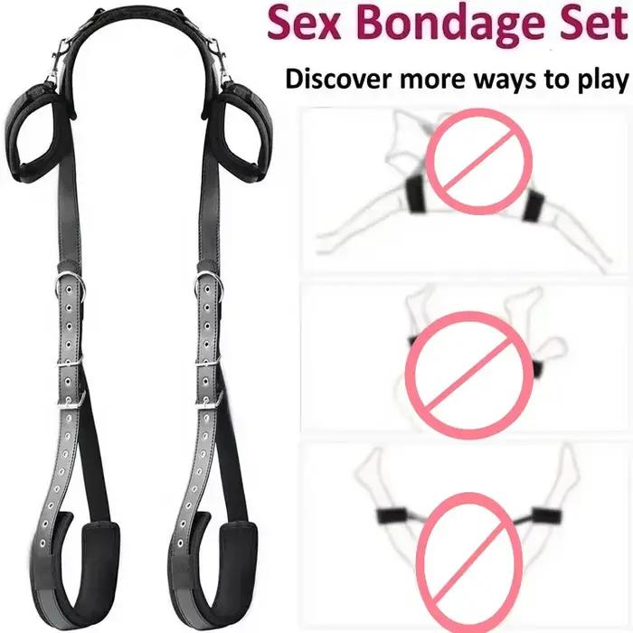 Sangles sexuelles d'esclave BDSM, Kits d'accessoires érotiques, menottes sexuelles, contraintes, jambes ouvertes, manchettes de cheville, harnais de Bondage SM, Bandage de lit