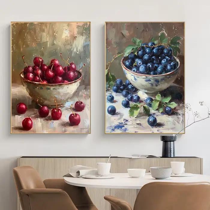 Affiche de peinture sur toile de citron, pomme, nature morte, impression de fruits vintage, melon en botanique, art mural de cuisine, photo, décoration d'intérieur moderne abstraite