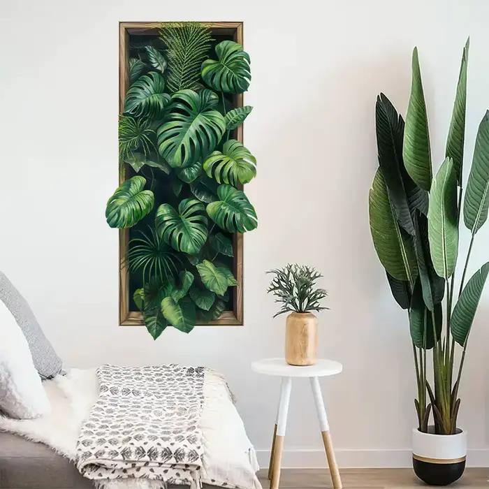 Autocollant mural plante verte PVC amovible et résistant pour décoration intérieure de salon chambre canapé occasions spéciales