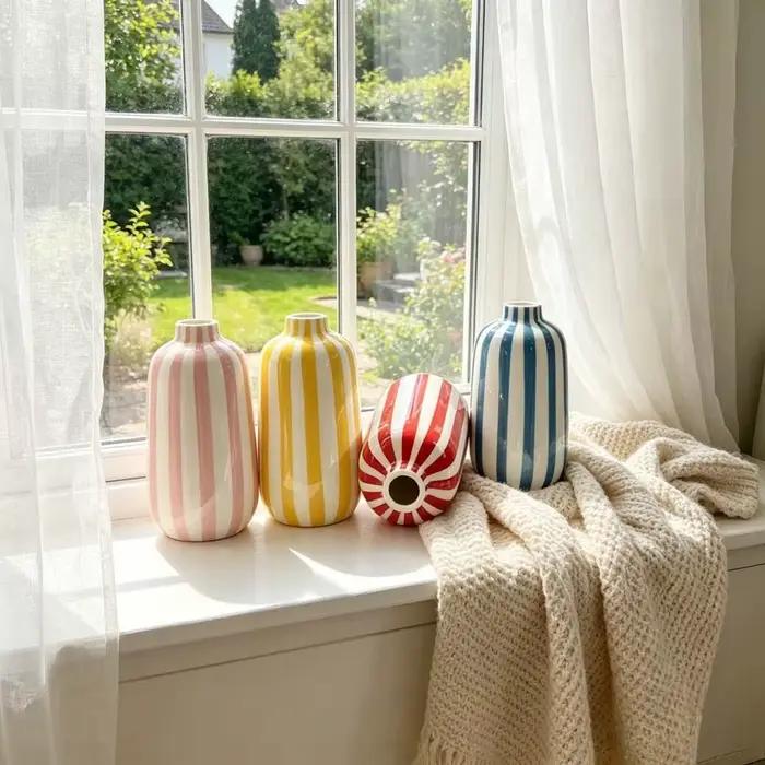 1 vase à fleurs en céramique émaillée rayée