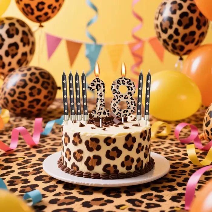 Bougies imprimées léopard numéro 0-9, bougies de gâteau d'anniversaire guépard, décorations de fête léopard, décorations de fête d'anniversaire d'animaux 7 pièces