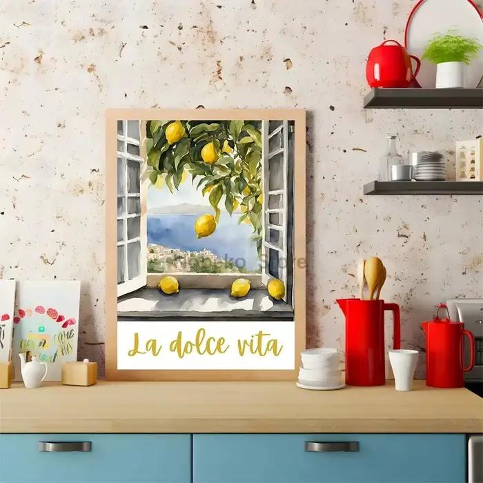Affiche impression sur toile citron jaune italien style classique paysage décoration cuisine chambre occassions spéciales