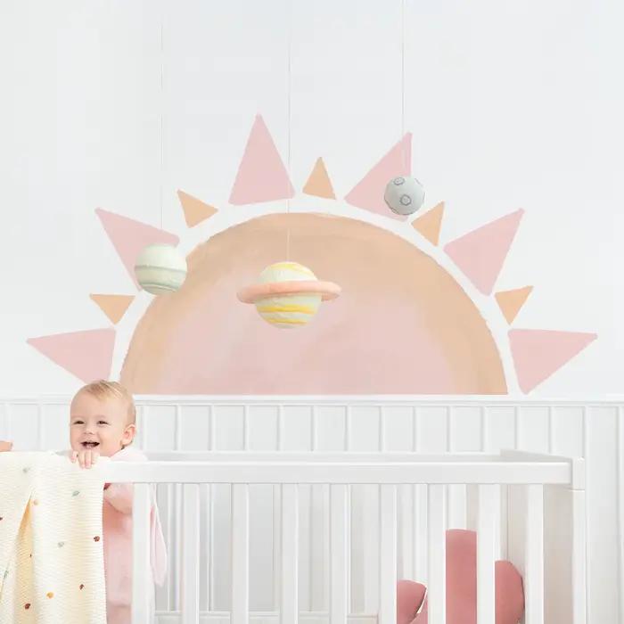 Papier peint demi-soleil en vinyle autocollant mural boho pour chambre de bébé décoration murale enfants stickers animaux chambre à coucher