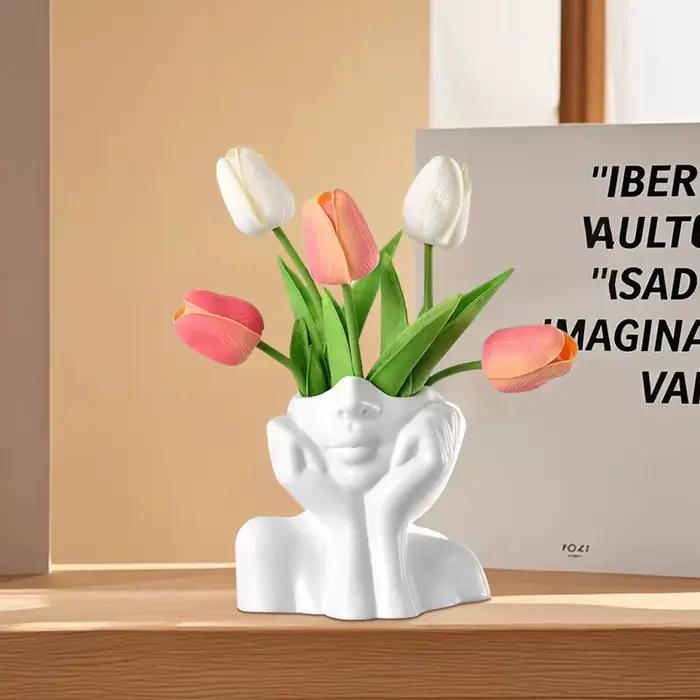 Vase à tête féminine en résine unique pour décoration intérieure et extérieure, décoration d'Halloween et de Noël, sculpture d'art contemporain pour jardin et salon