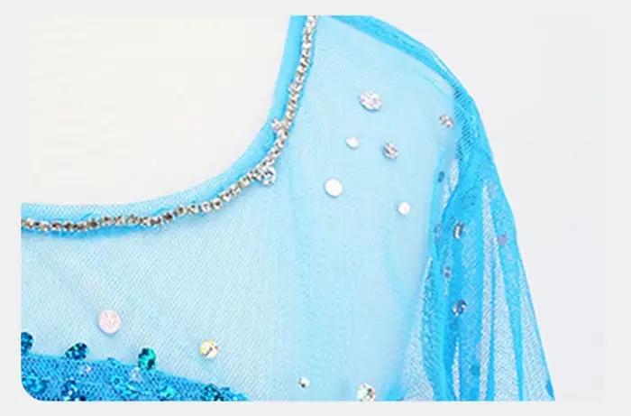 Robe longue de princesse époustouflante pour fille, entièrement recouverte de paillettes, avec traîne bleue, en tulle scintillant, costume de fête Reine des Neiges Elsa, tenue de cosplay